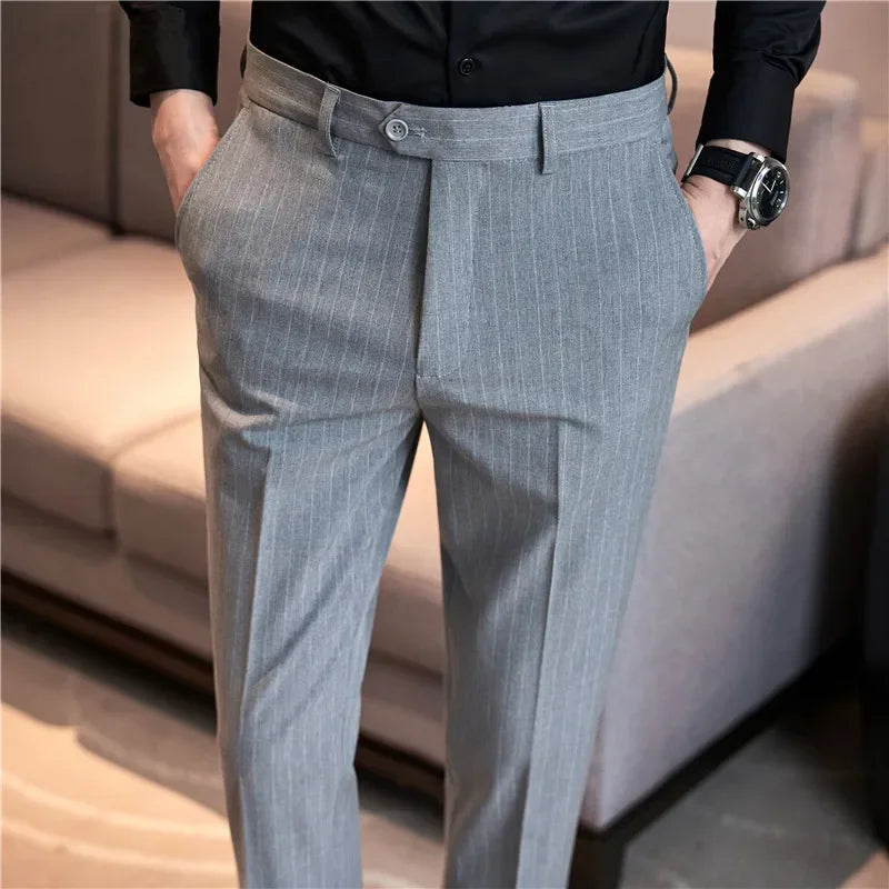 Black Striped British Suit Trousers