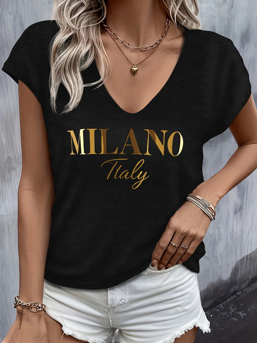 Herringbone Letter Print Short Sleeve T-Shirt