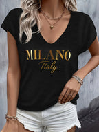 Herringbone Letter Print Short Sleeve T-Shirt
