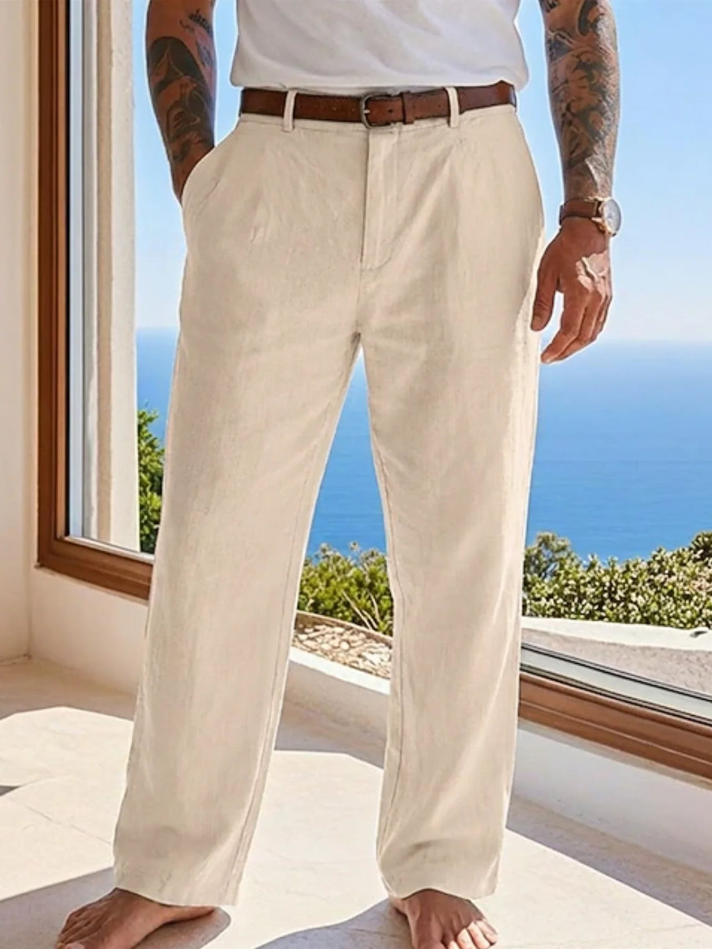 Loose Linen Pleated Casual Trousers