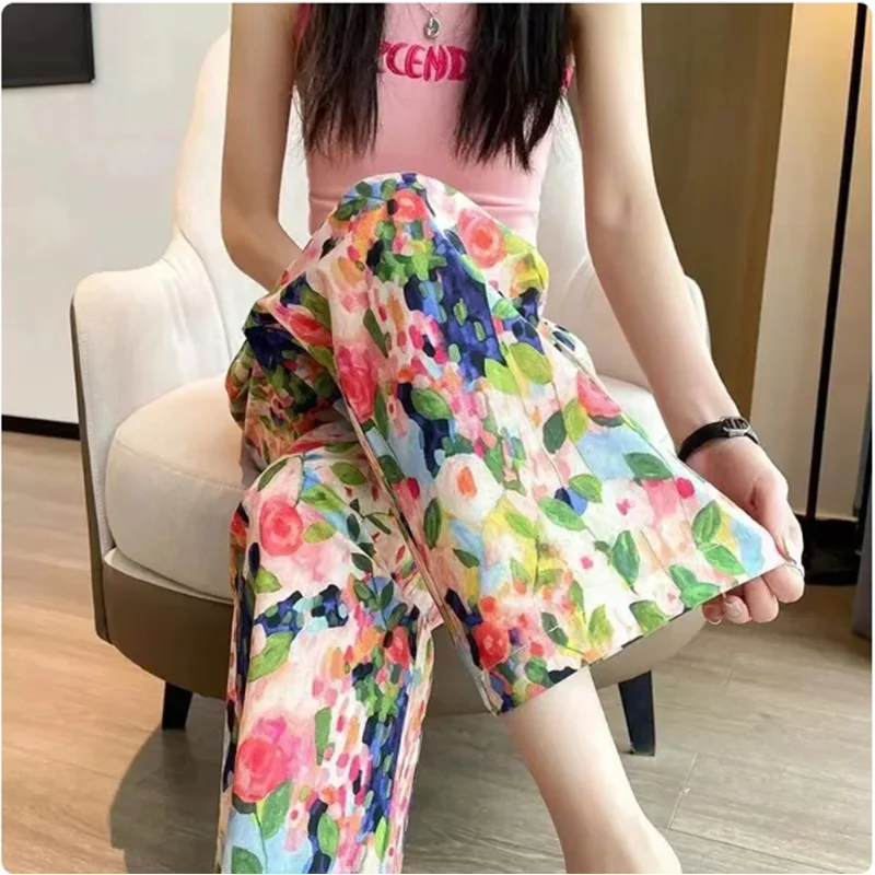 Multi-Color Print Wide-Leg Pants