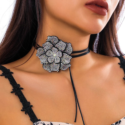 Rhinestone Rose Choker Necklace