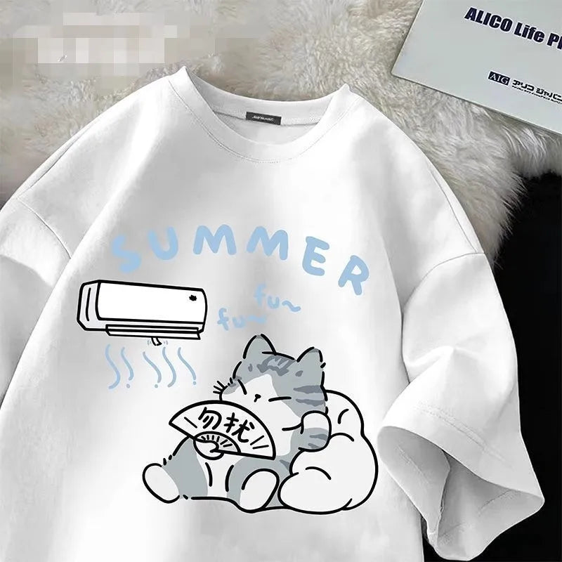 Women Summer Cartoon Print Shirt