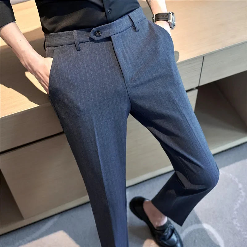 Black Striped British Suit Trousers