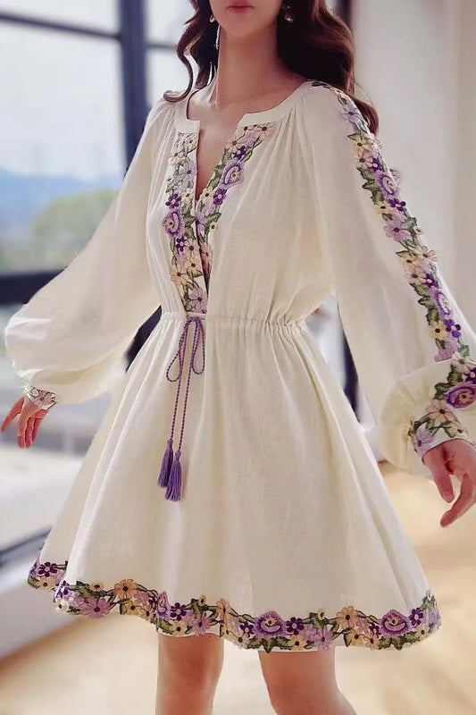 Spring Embroidered Chiffon Dress