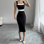 Square Collar Contrast Mini Dress
