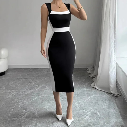 Square Collar Contrast Mini Dress