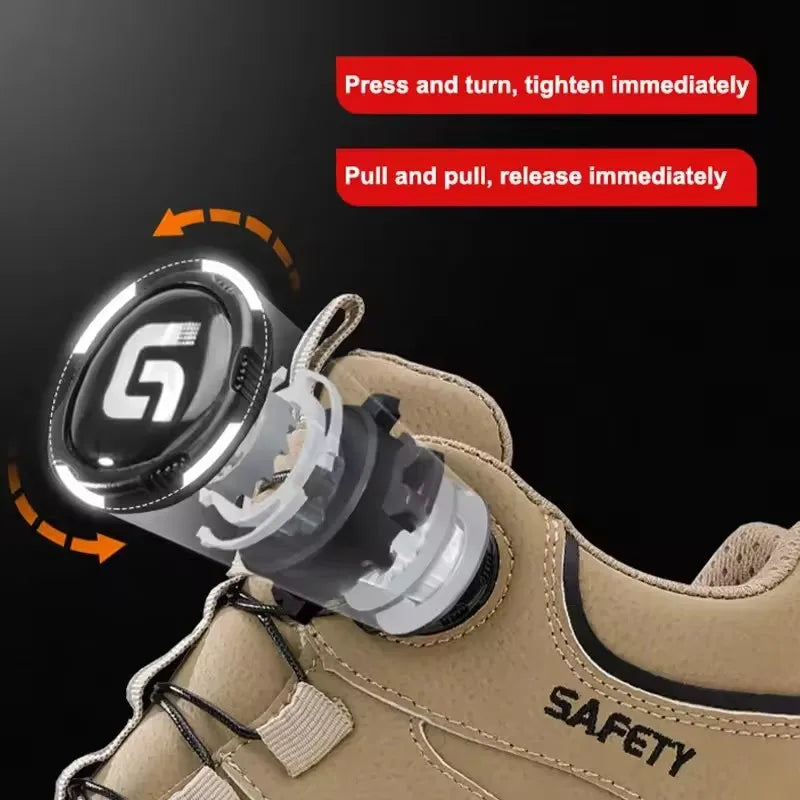 Rotating-Button Steel-Toe Work Boots