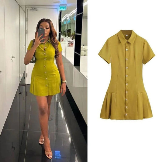 Casual Polo Collar Mini Dress