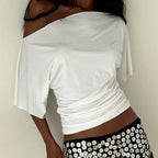 Polyester Solid Asymmetric Collar True-To-Size Fit Top
