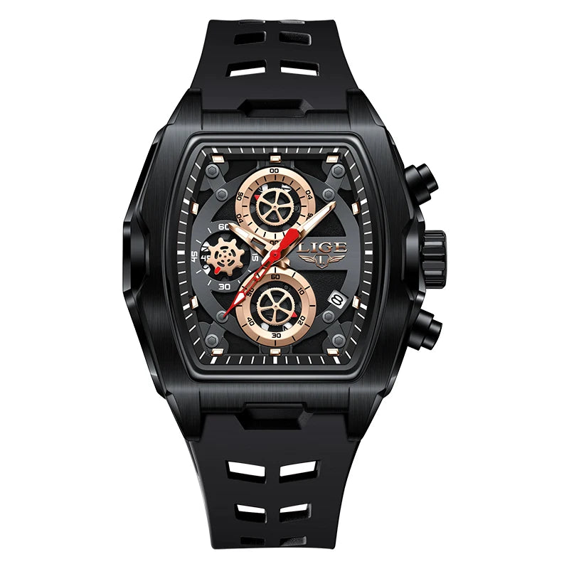 LIGE Square Chronograph Silicone Watch