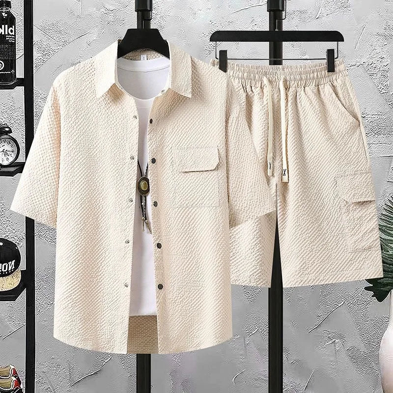 Ice Silk Shirt Shorts Korean Set