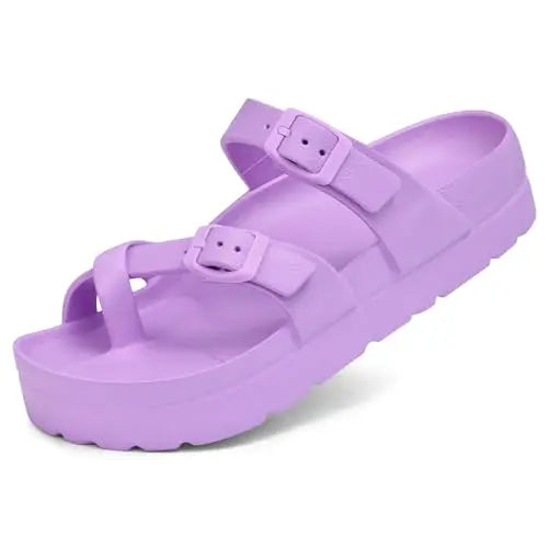 Women Buckle Platform Slides