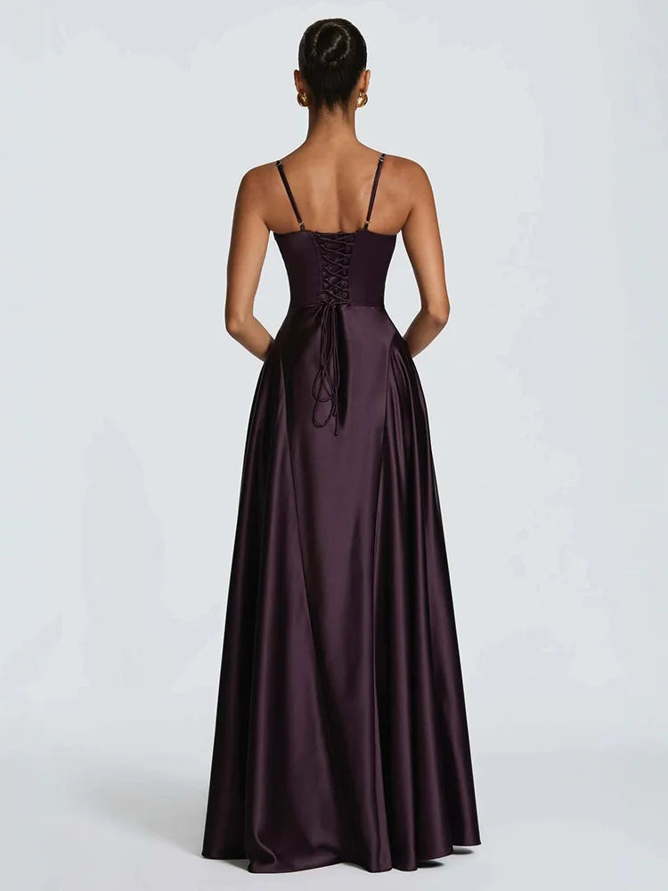 Lace-Up Satin A-Line Dress