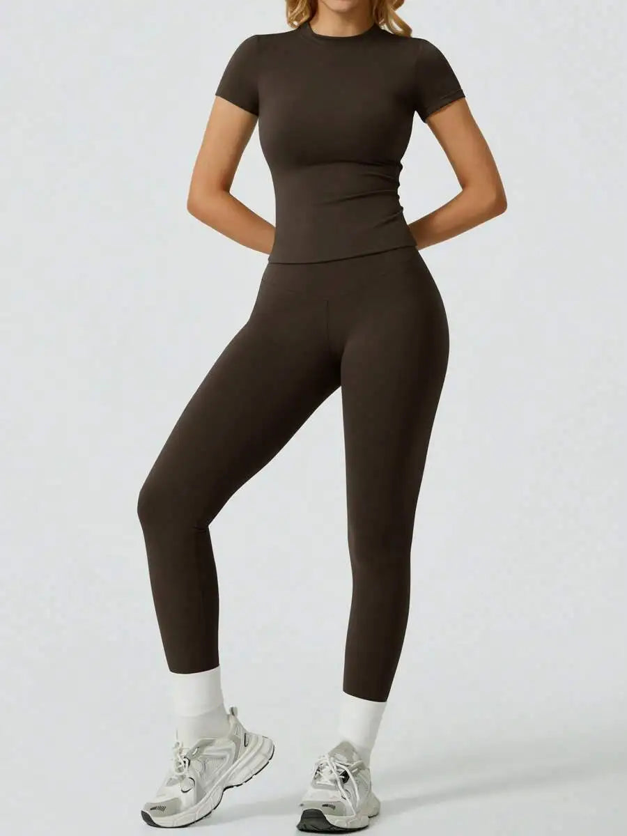 Everyday Nylon Solid Elastic Waist Two-Piece Yoga Set
