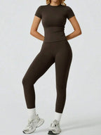 Everyday Nylon Solid Elastic Waist Two-Piece Yoga Set