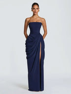 Strapless Pleated Long Dress