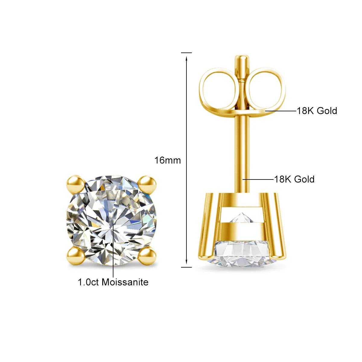 Szjinao 18K Gold Moissanite Stud Earrings