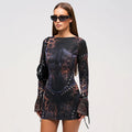 Leopard Print Slim Flare Sleeve Mini Dress
