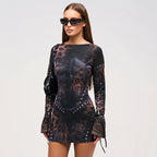 Leopard Print Slim Flare Sleeve Mini Dress