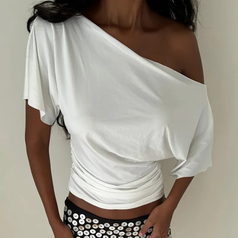 Polyester Solid Asymmetric Collar True-To-Size Fit Top