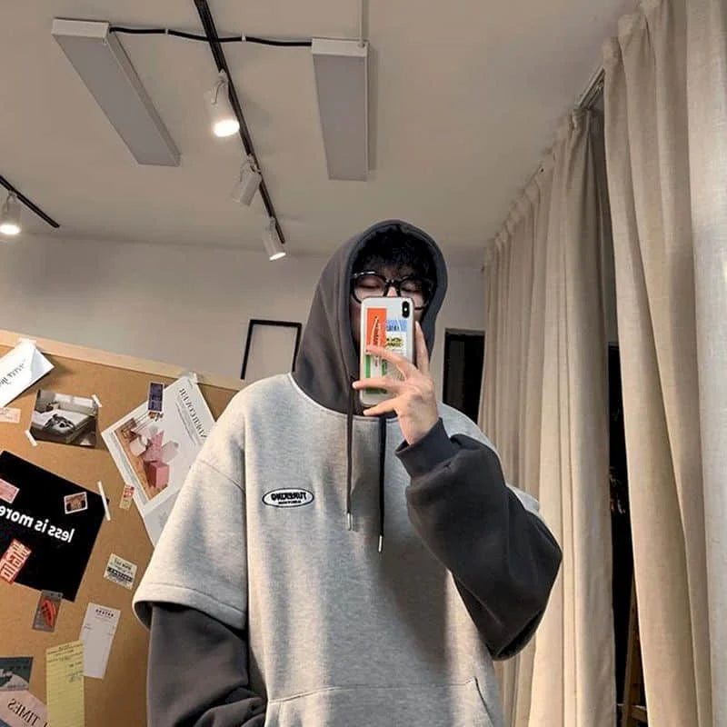 Two-Tone Patchwork Hoodie