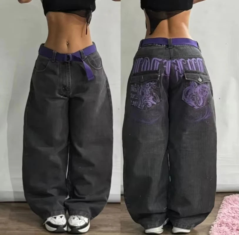 Mid Waist Punk Wide Jeans