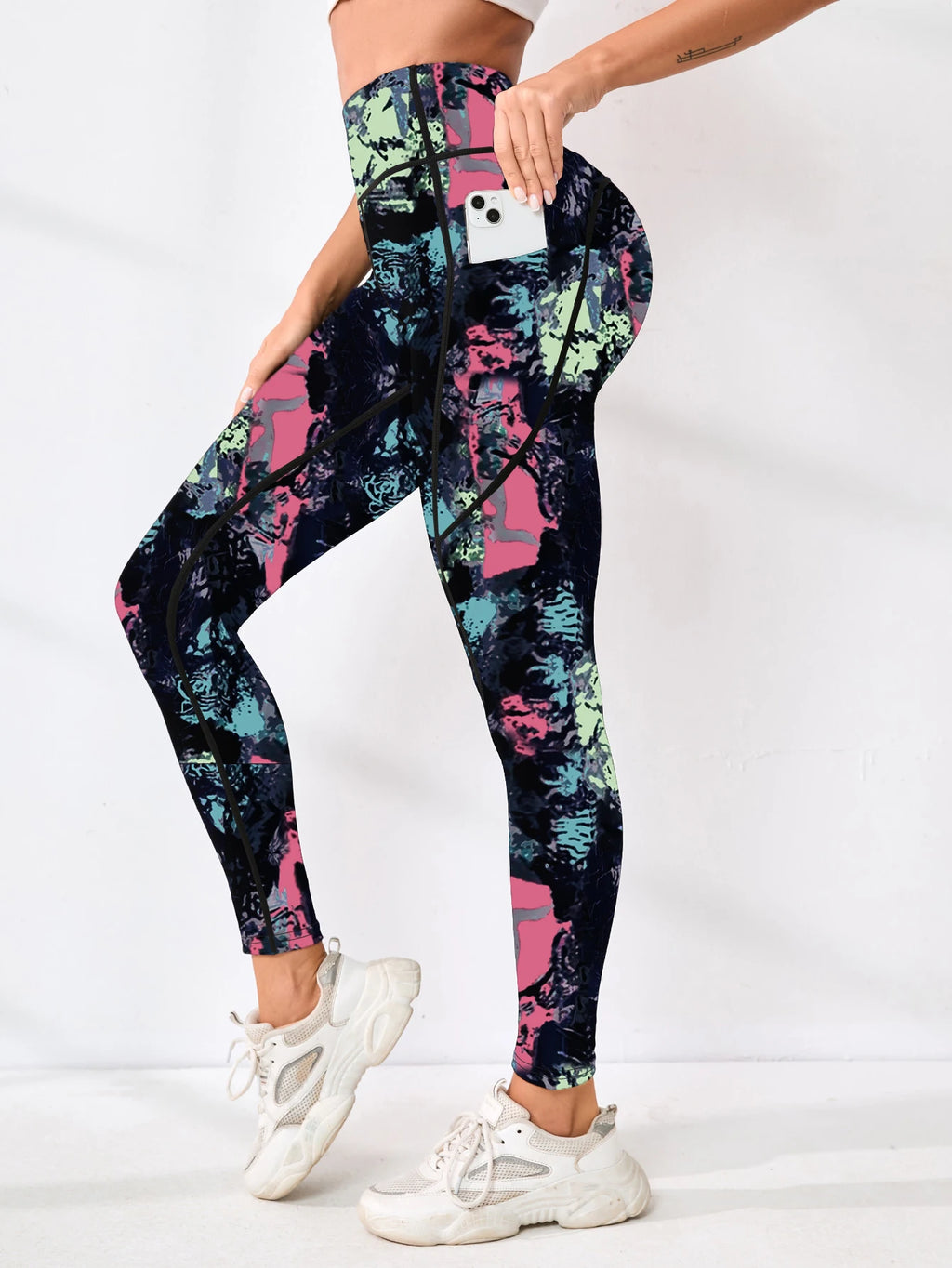 Printed Welt-Pocket Ankle Yoga Pants