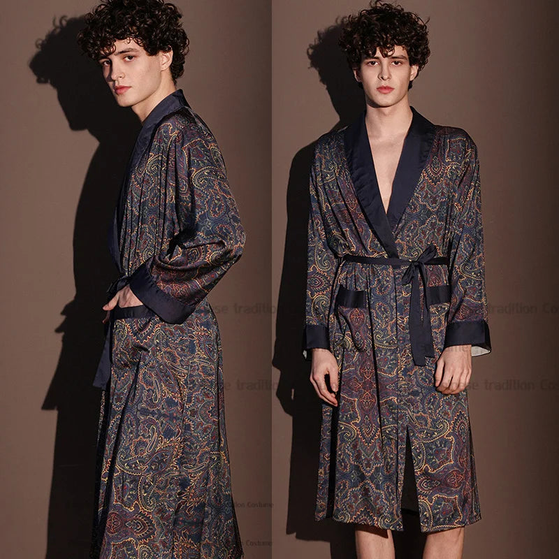 Satin Robe Sleepwear Print Bathrobe