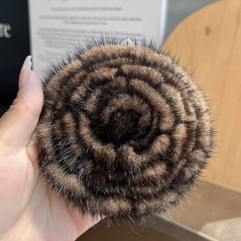 Real Mink Fur Flower Brooch