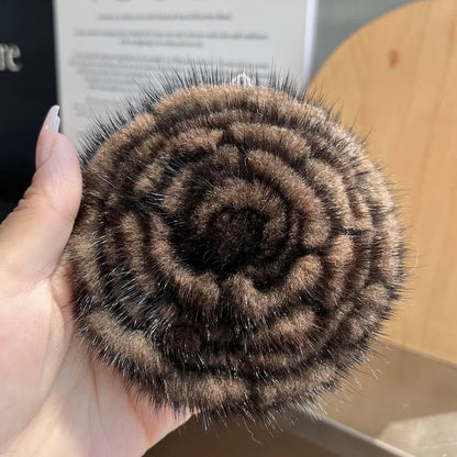 Real Mink Fur Flower Brooch
