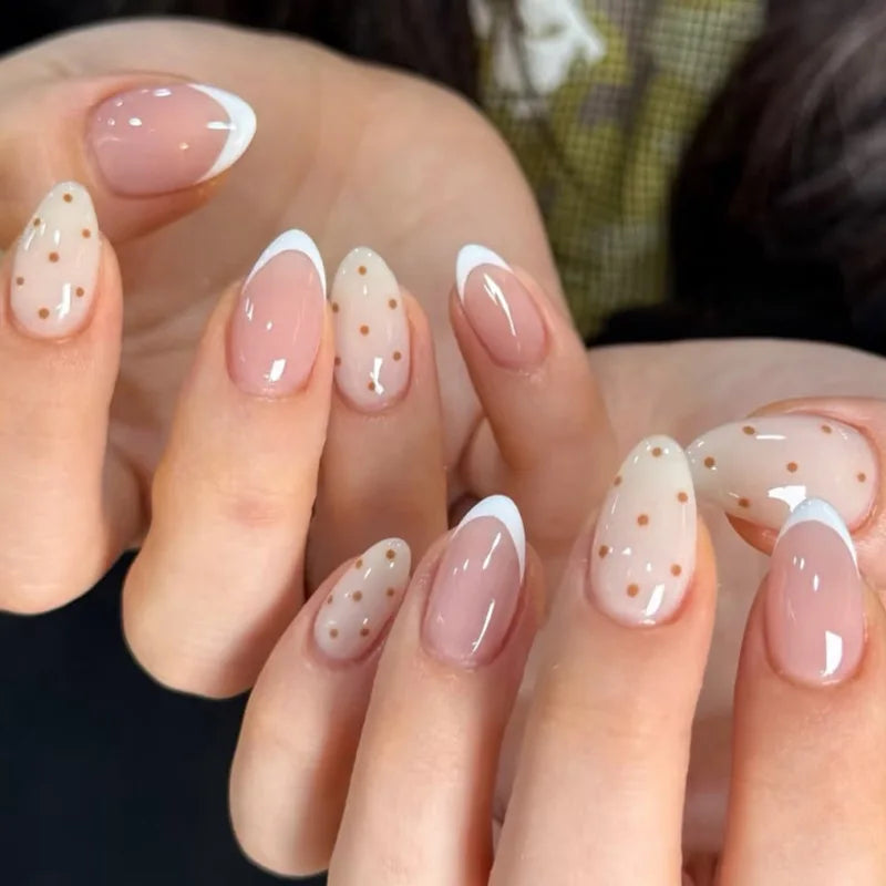 French Tip Fake Nails Almond