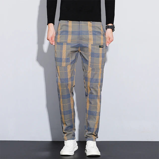 Plaid Check Thick Slim Trousers