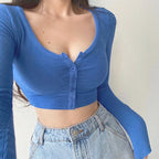 Broadcloth Solid V-Neck True-To-Size Fit Crop Top