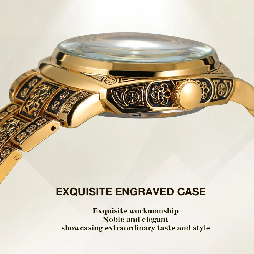FORSINING Gold Skeleton Automatic Watch
