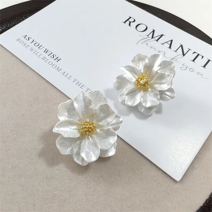 White Flower Stud Earrings