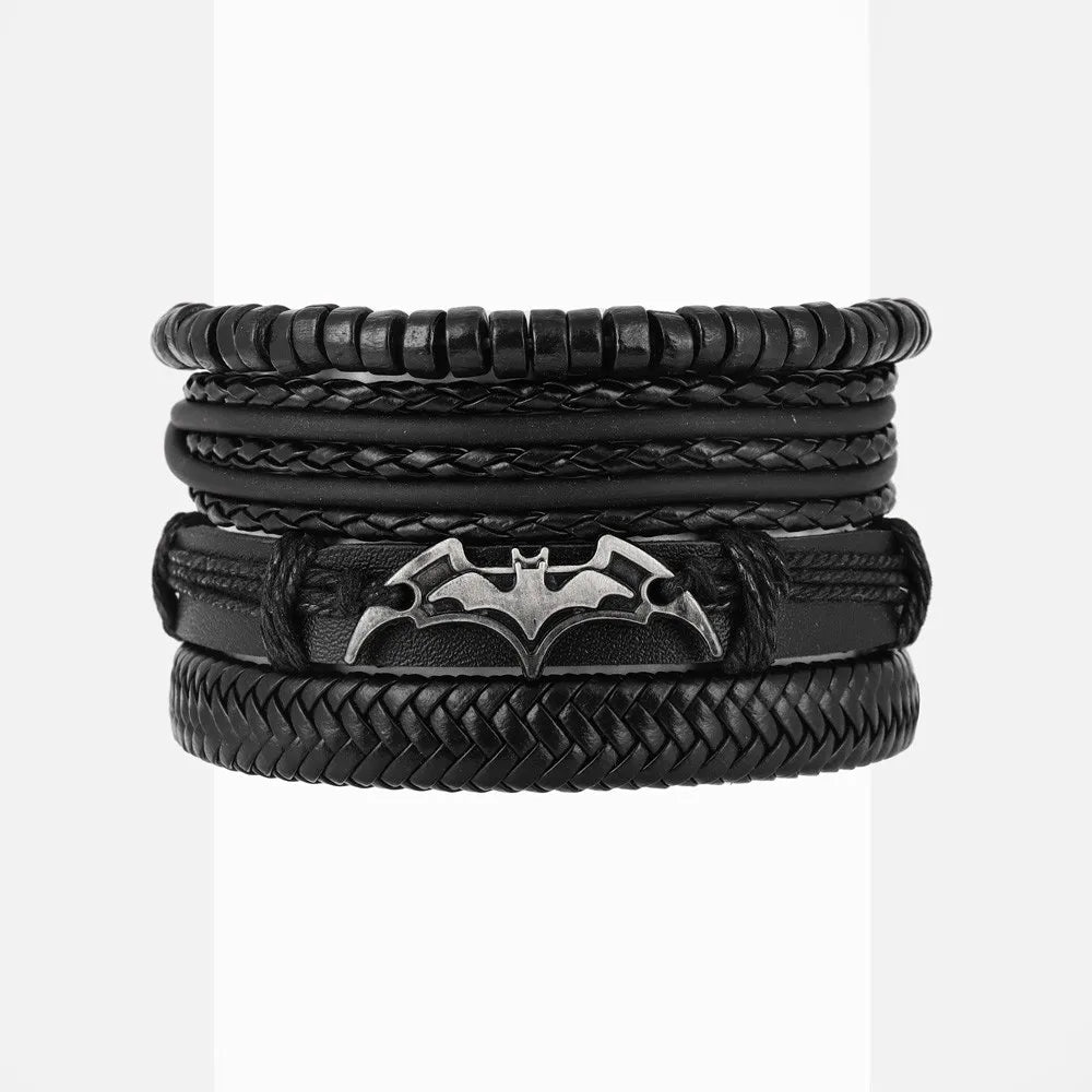 Black Leather Beaded Bracelet