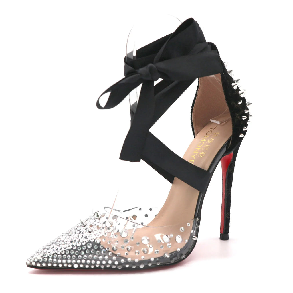 Rhinestone Lace-Up Sandals