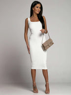 White Ribbed Bandage Midi Dress