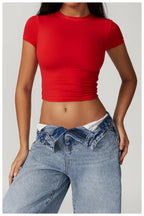 Nylon Short Sleeve True-To-Size Fit Crop Top