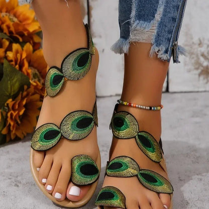 Peacock Feather Flat Sandals