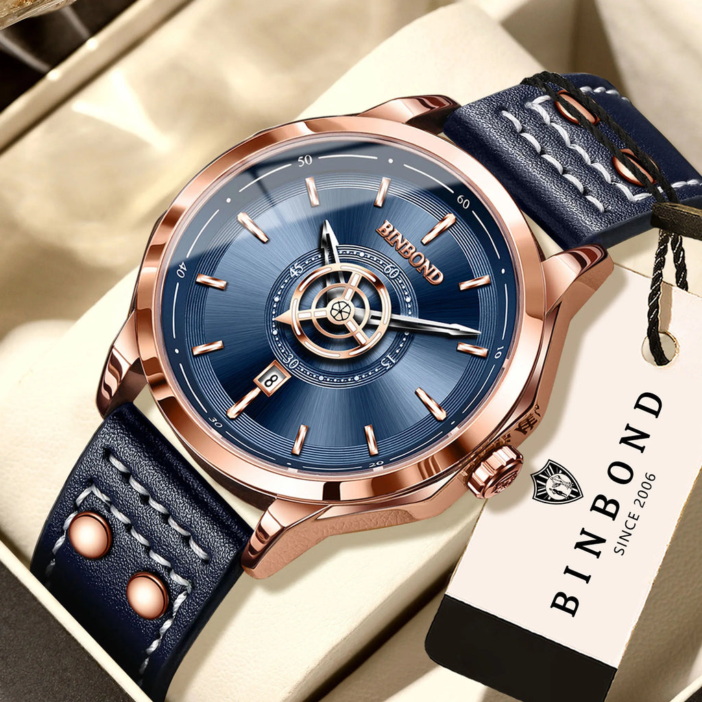 BINBOND Sport Leather Quartz Watch