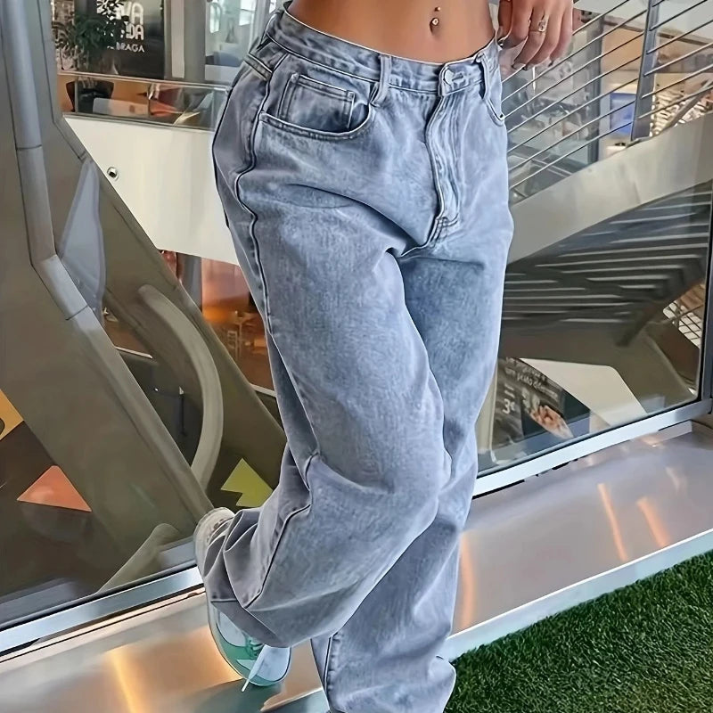High Waist Loose Plaid Jeans