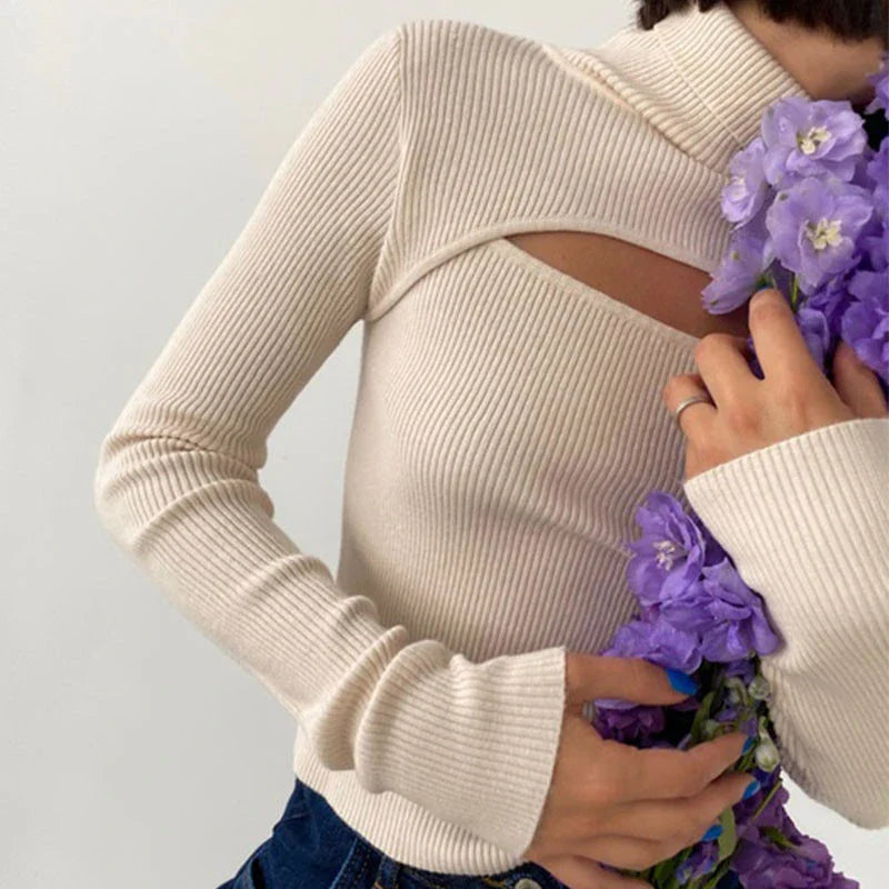 Hollow-Out Turtleneck Sweater