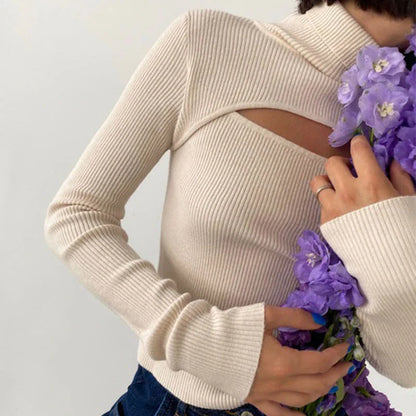 Hollow-Out Turtleneck Sweater