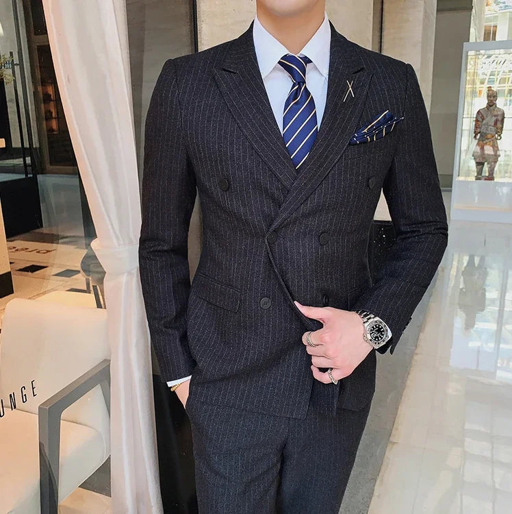 Lattice Plaid Three-Piece Formal Suit