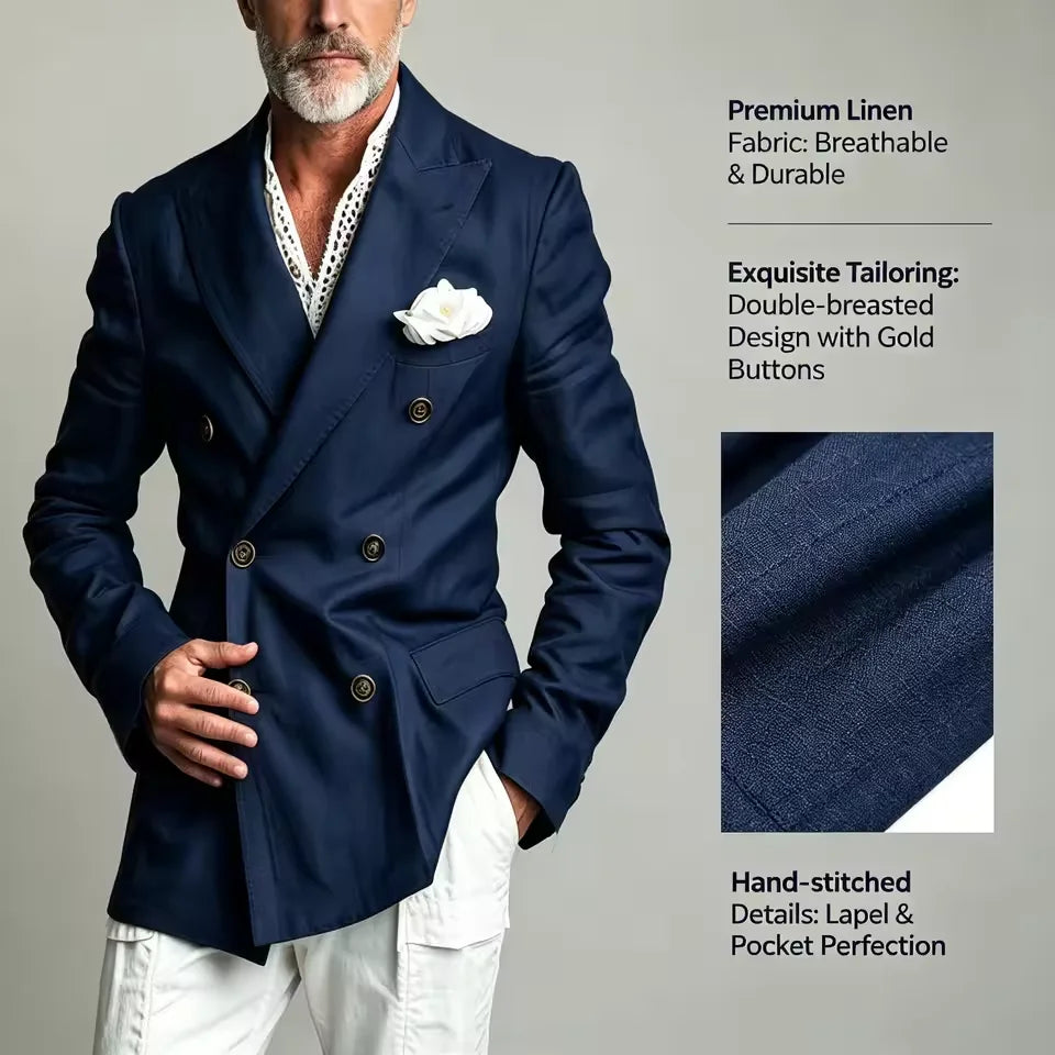 Linen Peak-Lapel Double-Breasted Blazer