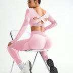 Polyester Striped Three-Quarter Sleeve Two-Piece Yoga Set