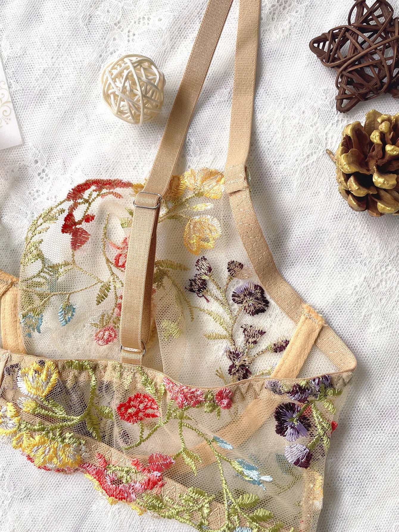Floral Embroidery Lingerie Set