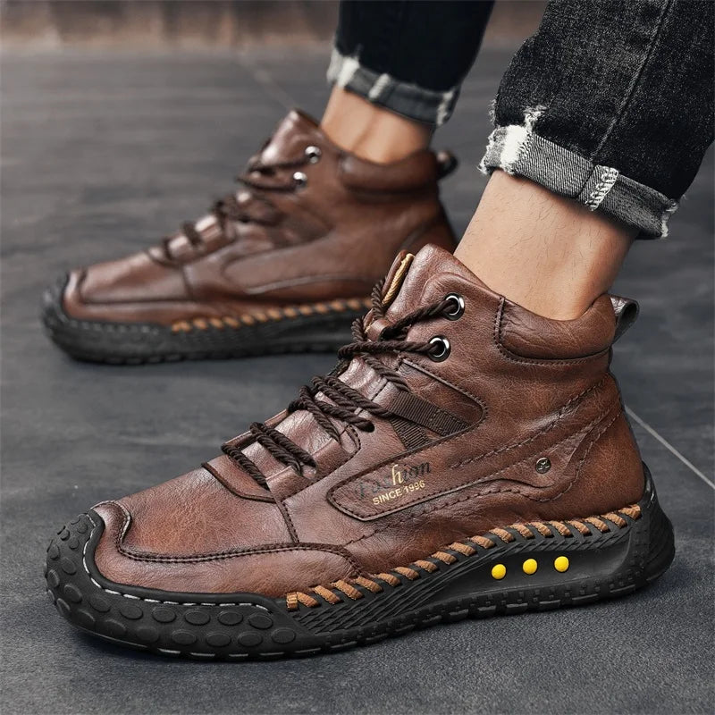 Hand-Stitched Retro Lace-Up Boots